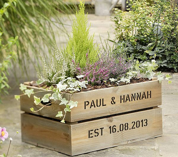 Wooden crate planter