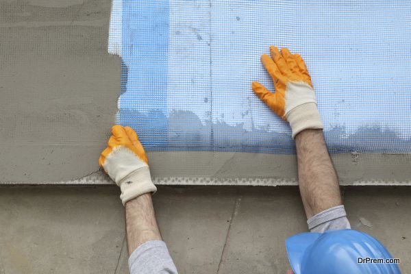 Styrofoam facade insulation, installing mesh