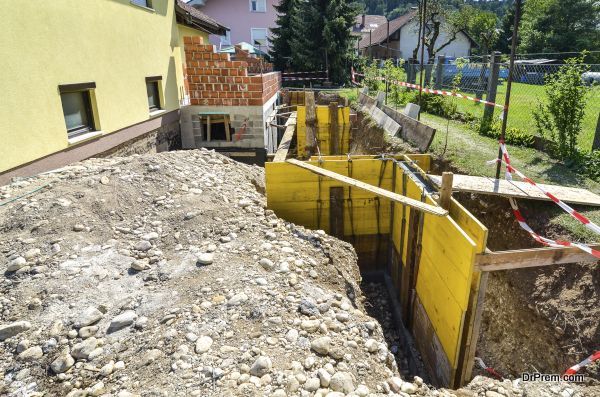 formwork for the concrete stariway in a family house add-on.