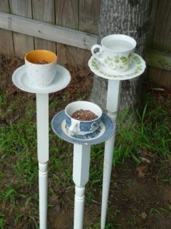 Chipped teacup bird feeder