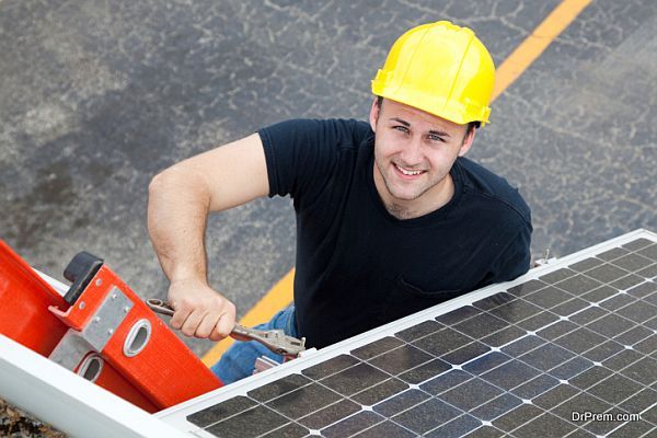 Electrician Installs Solar Panel