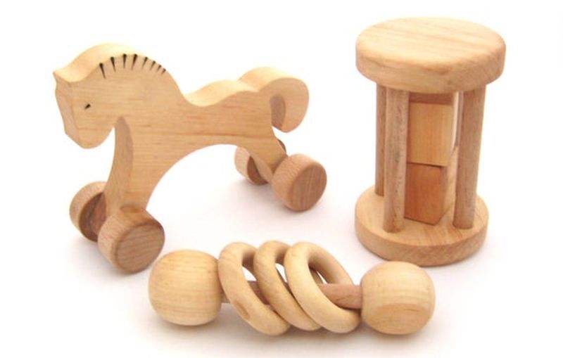 Baby Gift Set with Wooden Rattles
