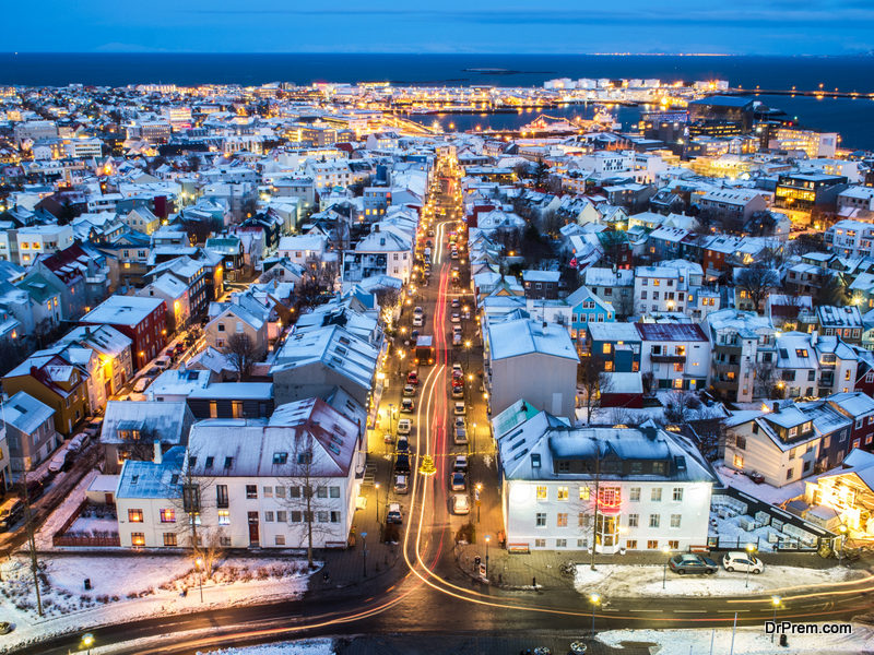 Reykjavík from the cathedral at dawn.