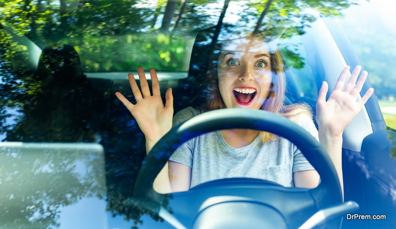 woman on long drive in an electric car